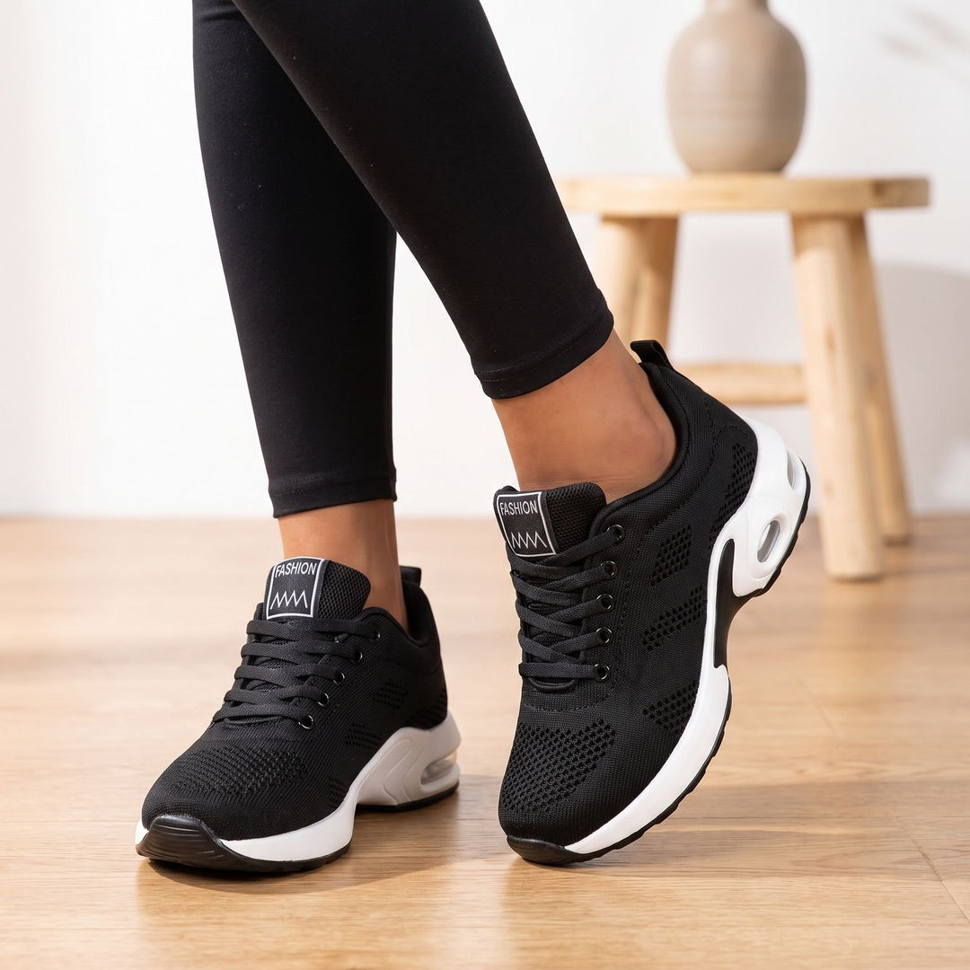 Orthopädische Damen Sneaker mit Luftkissen-Dämpfung Schnürung - Schwarz