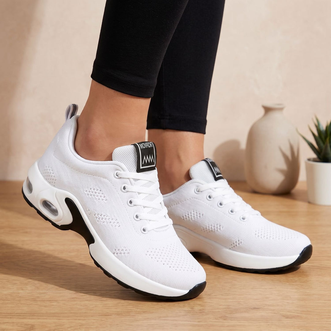 Orthopädische Damen Sneaker mit Luftkissen-Dämpfung Schnürung - Weiß