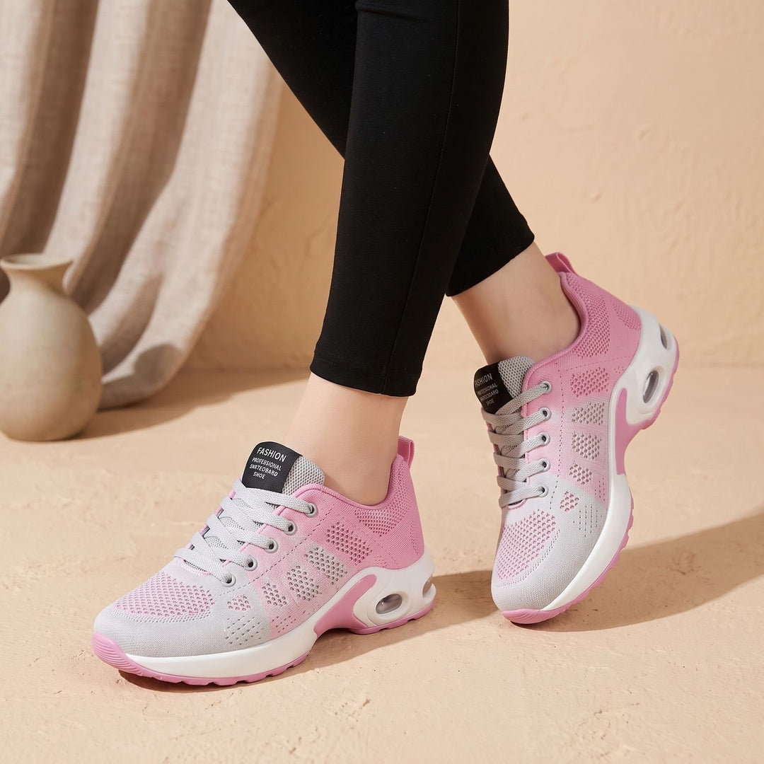 Orthopädische Damen Sneaker mit Luftkissen-Dämpfung Schnürung - Rosa-Grau