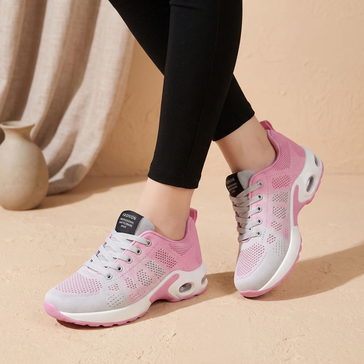 Orthopädische Damen Sneaker mit Luftkissen-Dämpfung Schnürung - Rosa-Grau