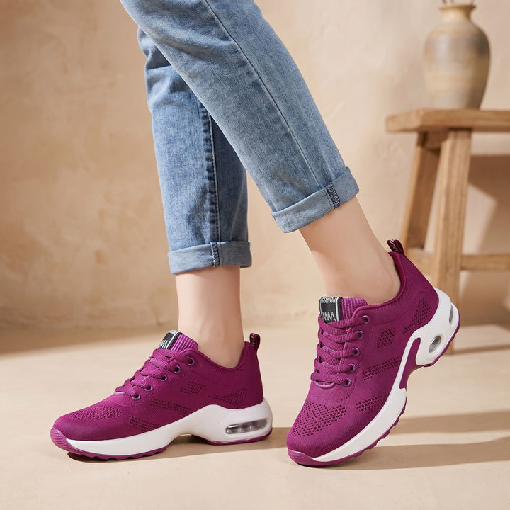 Orthopädische Damen Sneaker mit Luftkissen-Dämpfung Schnürung - Lila