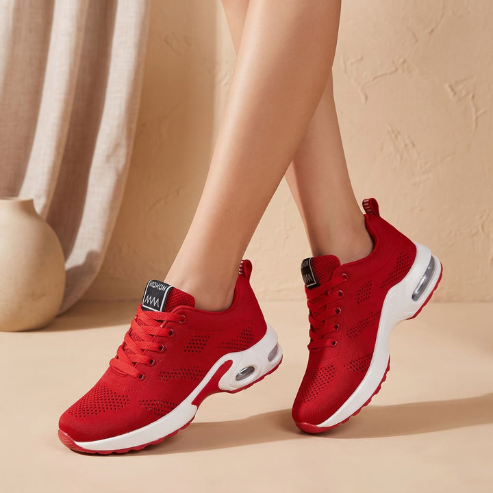 Orthopädische Damen Sneaker mit Luftkissen-Dämpfung Schnürung - Rot