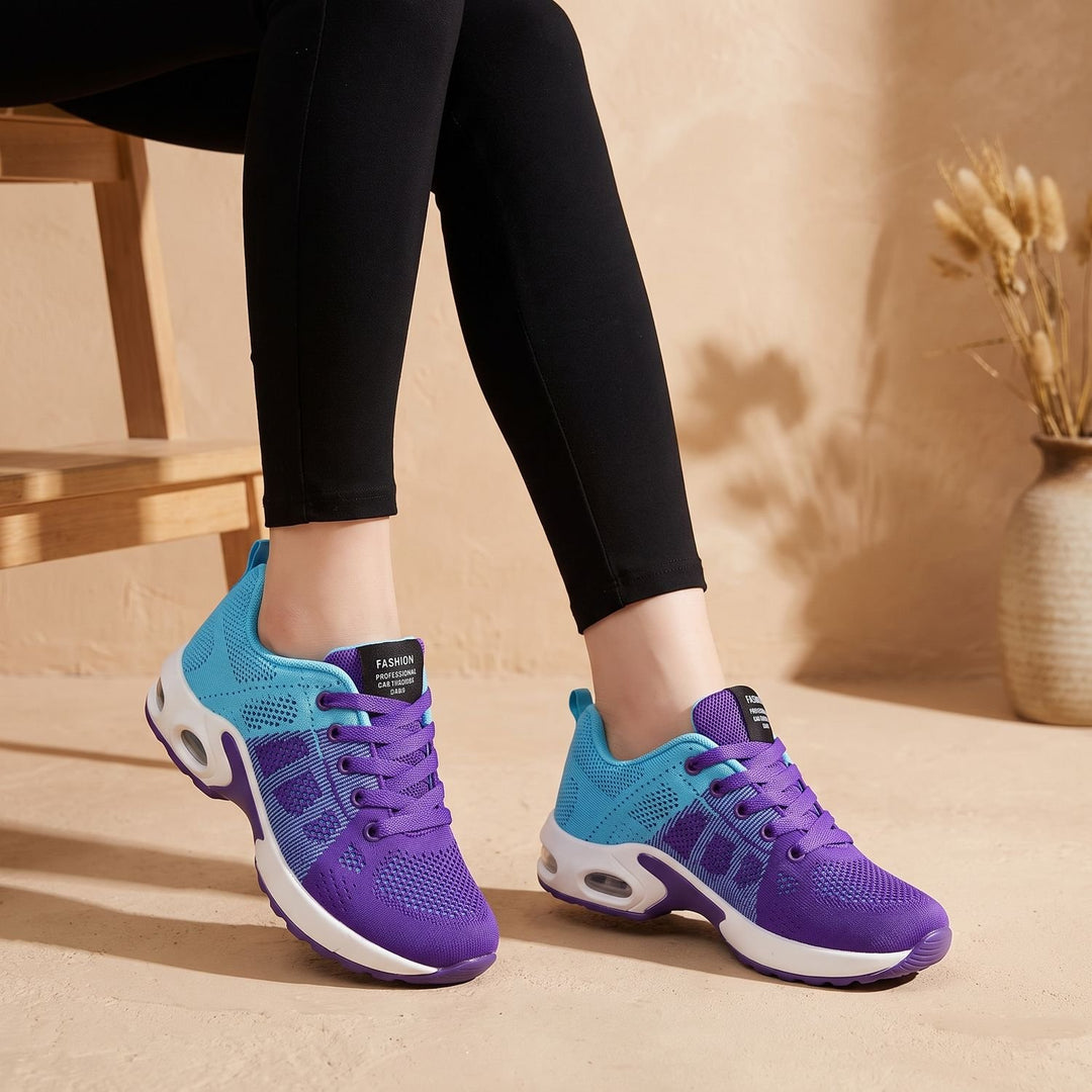 Orthopädische Damen Sneaker mit Luftkissen-Dämpfung Schnürung - Türkis-Lila