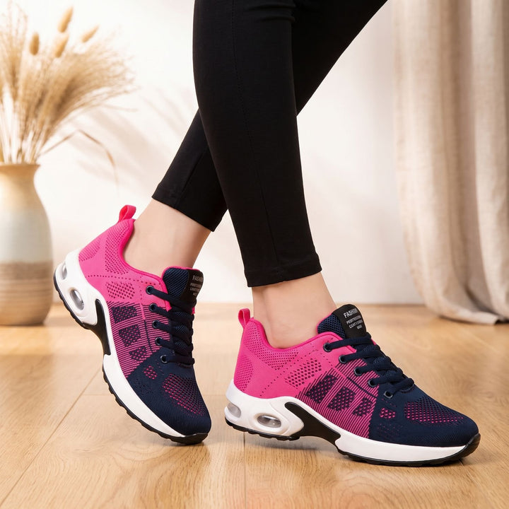 Orthopädische Damen Sneaker mit Luftkissen-Dämpfung Schnürung - Blau Rosa