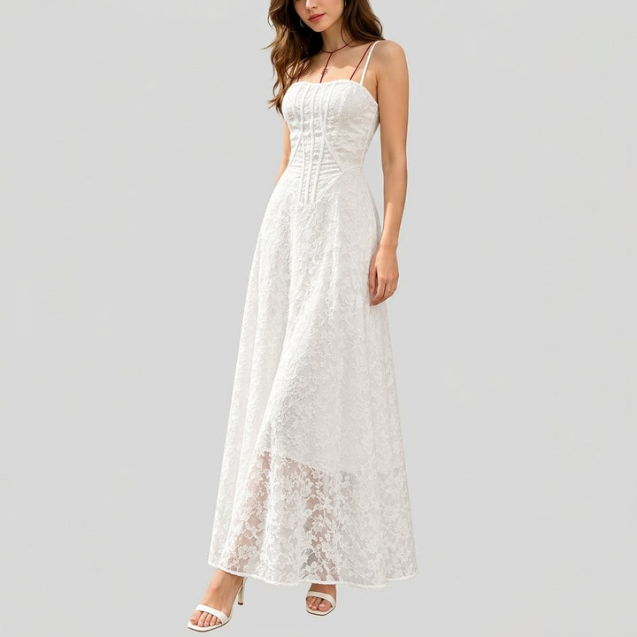 Marlene | Damen Herbst Hochzeitsgast Maxi Kleid Blumen Korsett Träger