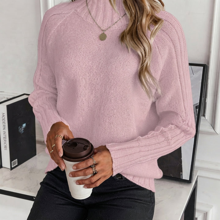Lena | Damen Rollkragen Strickpullover mit Rippärmeln Locker Weich