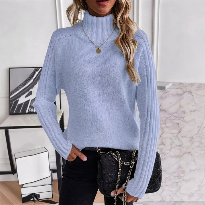 Lena | Damen Rollkragen Strickpullover mit Rippärmeln Locker Weich