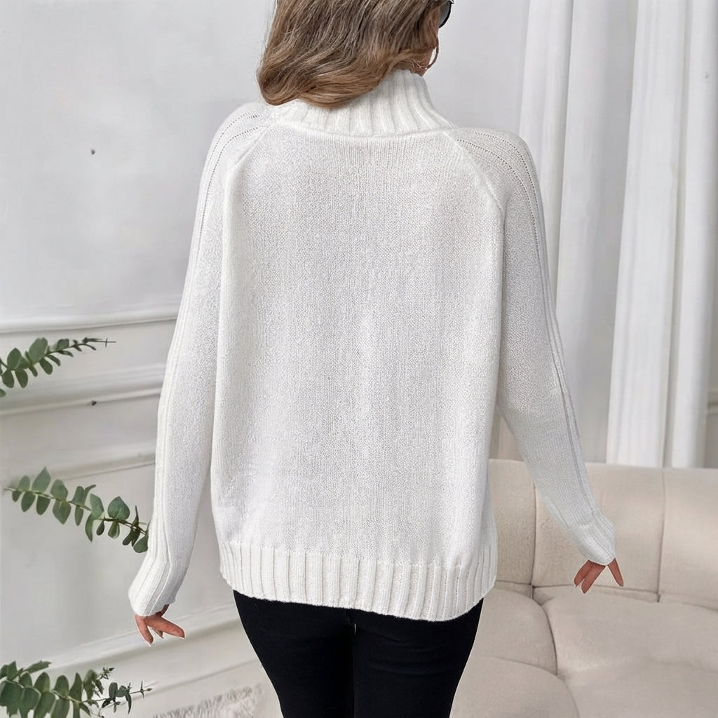 Lena | Damen Rollkragen Strickpullover mit Rippärmeln Locker Weich