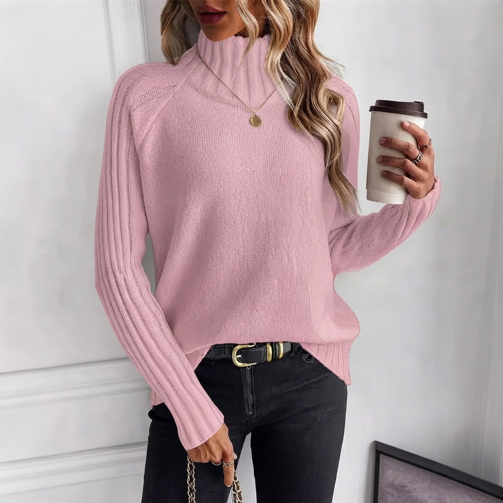 Lena | Damen Rollkragen Strickpullover mit Rippärmeln Locker Weich