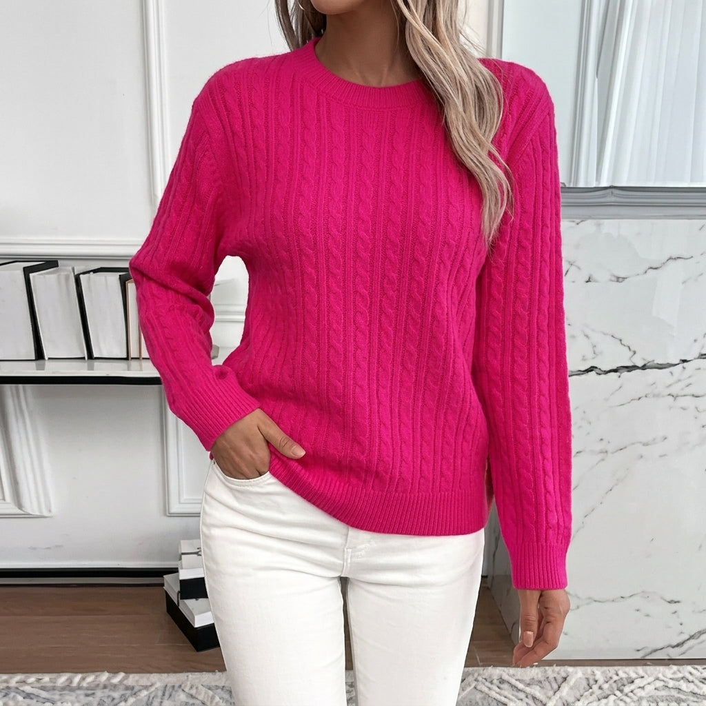 Doris | Damen Gemütlicher Winter-Zopfmuster-Strickpullover