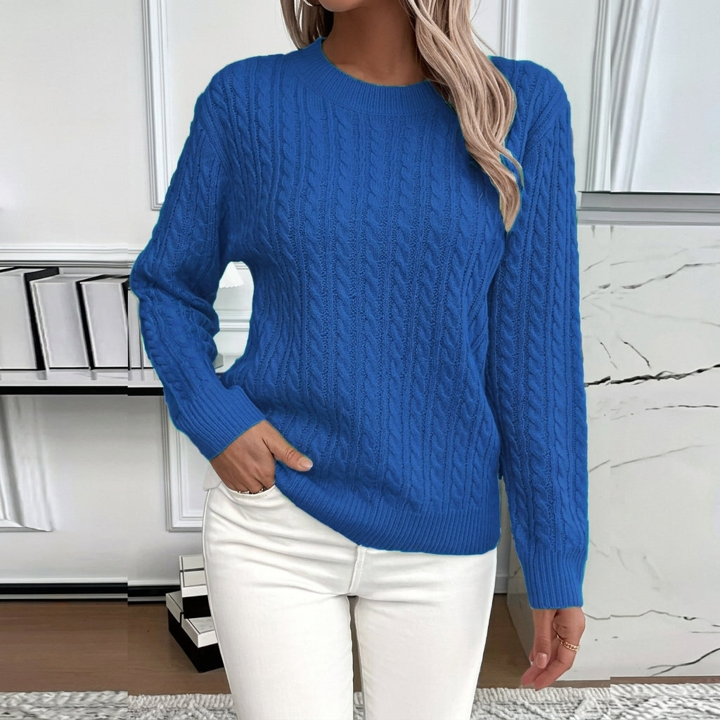 Doris | Damen Gemütlicher Winter-Zopfmuster-Strickpullover
