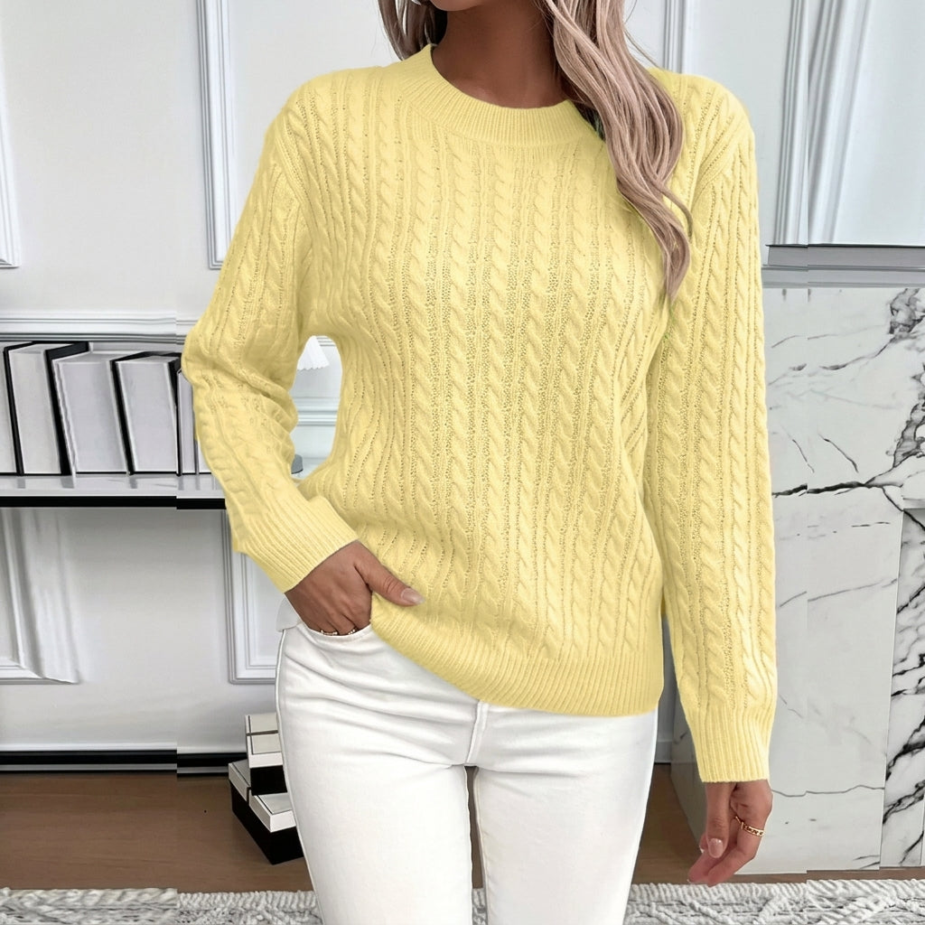 Doris | Damen Gemütlicher Winter-Zopfmuster-Strickpullover