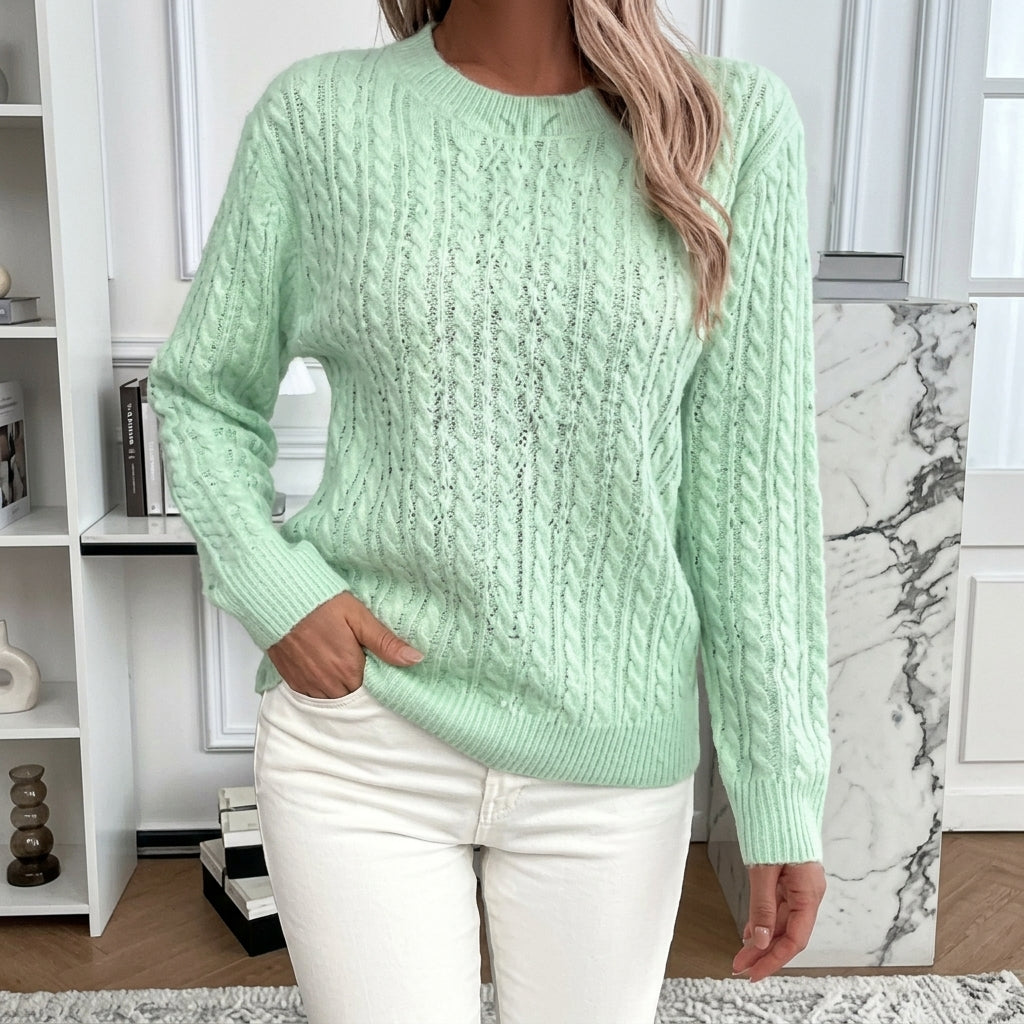 Doris | Damen Gemütlicher Winter-Zopfmuster-Strickpullover