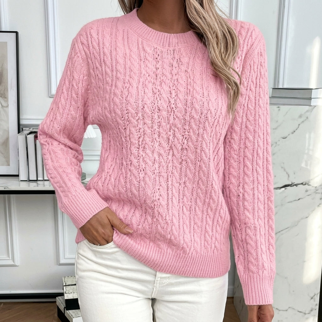 Doris | Damen Gemütlicher Winter-Zopfmuster-Strickpullover