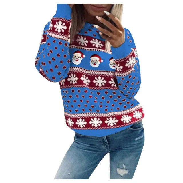 Emilia | Damen-Weihnachtspullover mit Weihnachtsmann- und Schneeflockenmuster