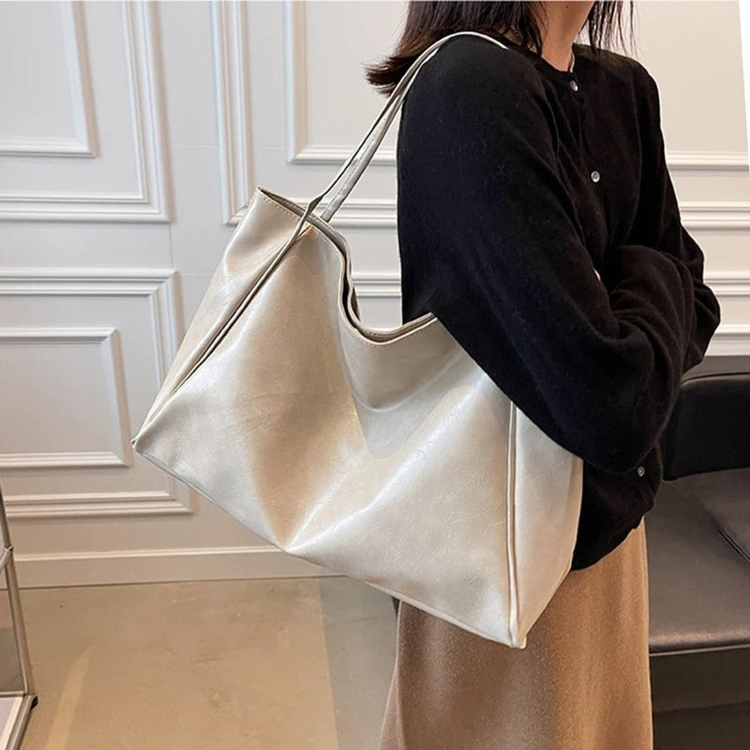Retro PU-Leder Tote Bag Damen geräumige Schultertasche