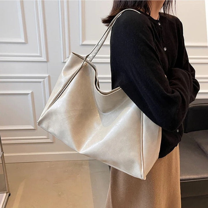 Retro PU-Leder Tote Bag Damen geräumige Schultertasche