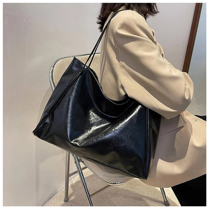 Retro PU-Leder Tote Bag Damen geräumige Schultertasche