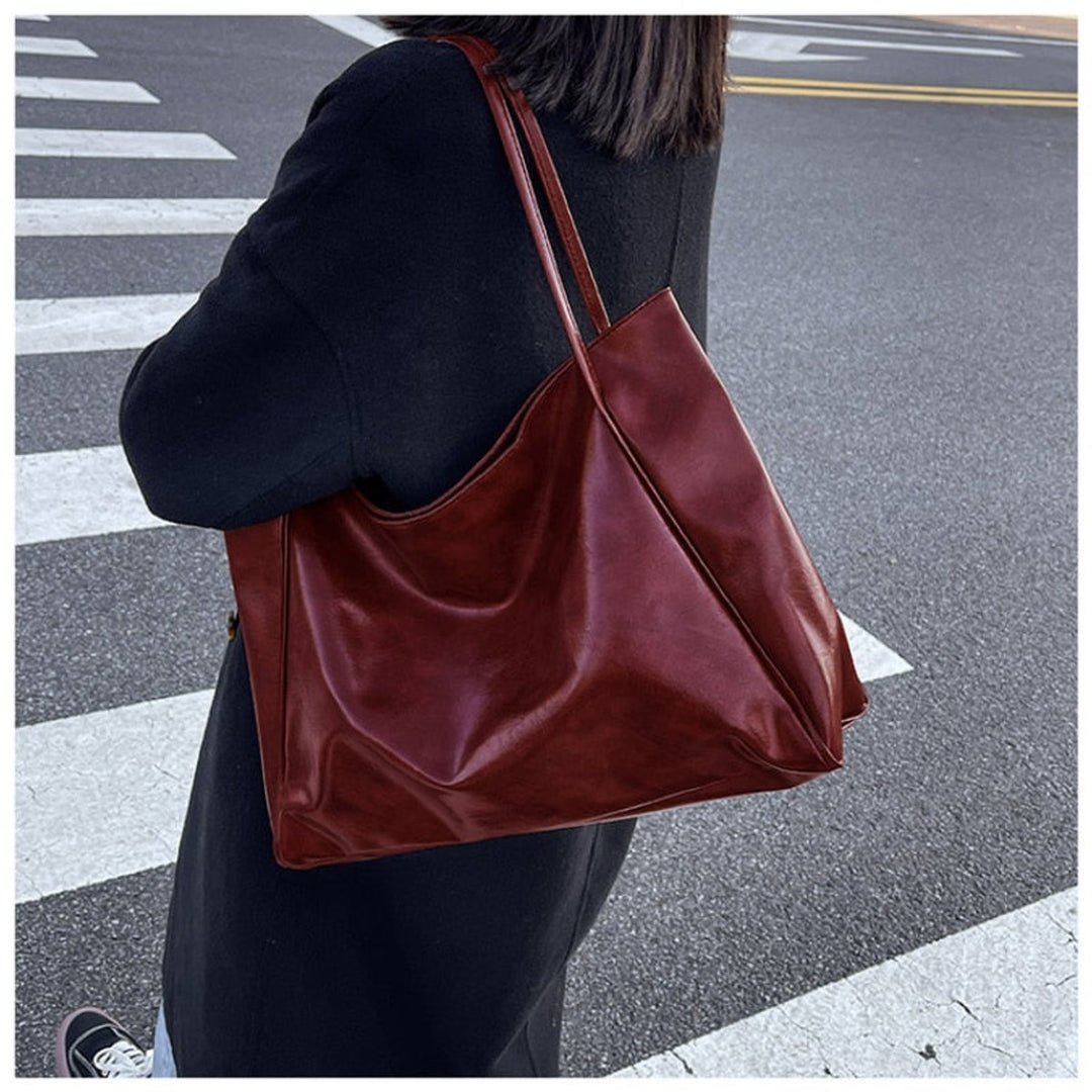 Retro PU-Leder Tote Bag Damen geräumige Schultertasche