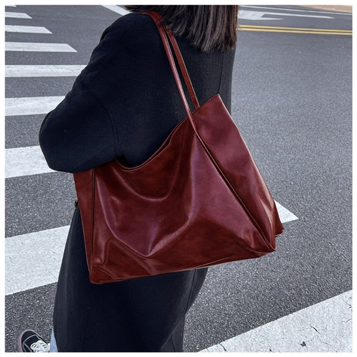 Retro PU-Leder Tote Bag Damen geräumige Schultertasche