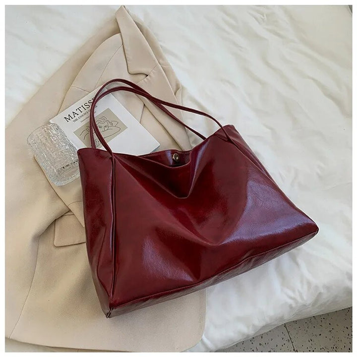 Retro PU-Leder Tote Bag Damen geräumige Schultertasche - Rot