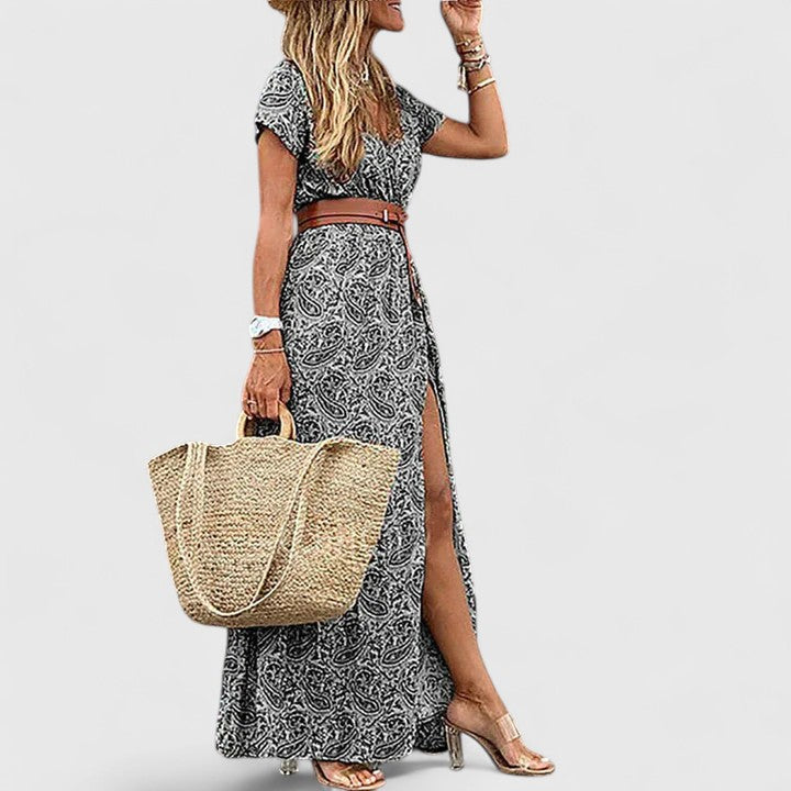 Anke | Damen Lässiges Boho-Maxikleid mit V-Ausschnitt