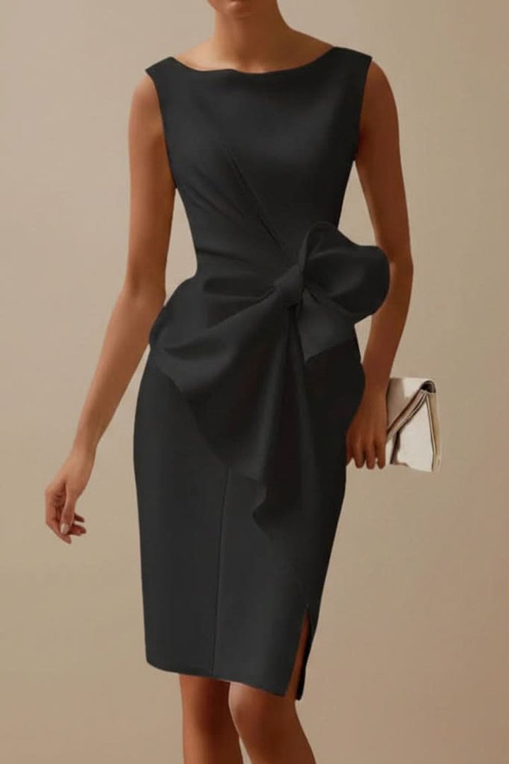 Ärmelloses Midi-Cocktailkleid mit Schleife und Beinschlitz - Black