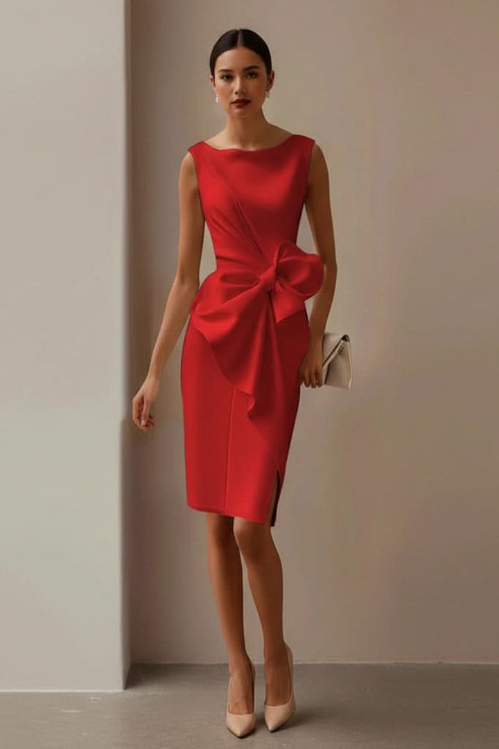 Ärmelloses Midi-Cocktailkleid mit Schleife und Beinschlitz