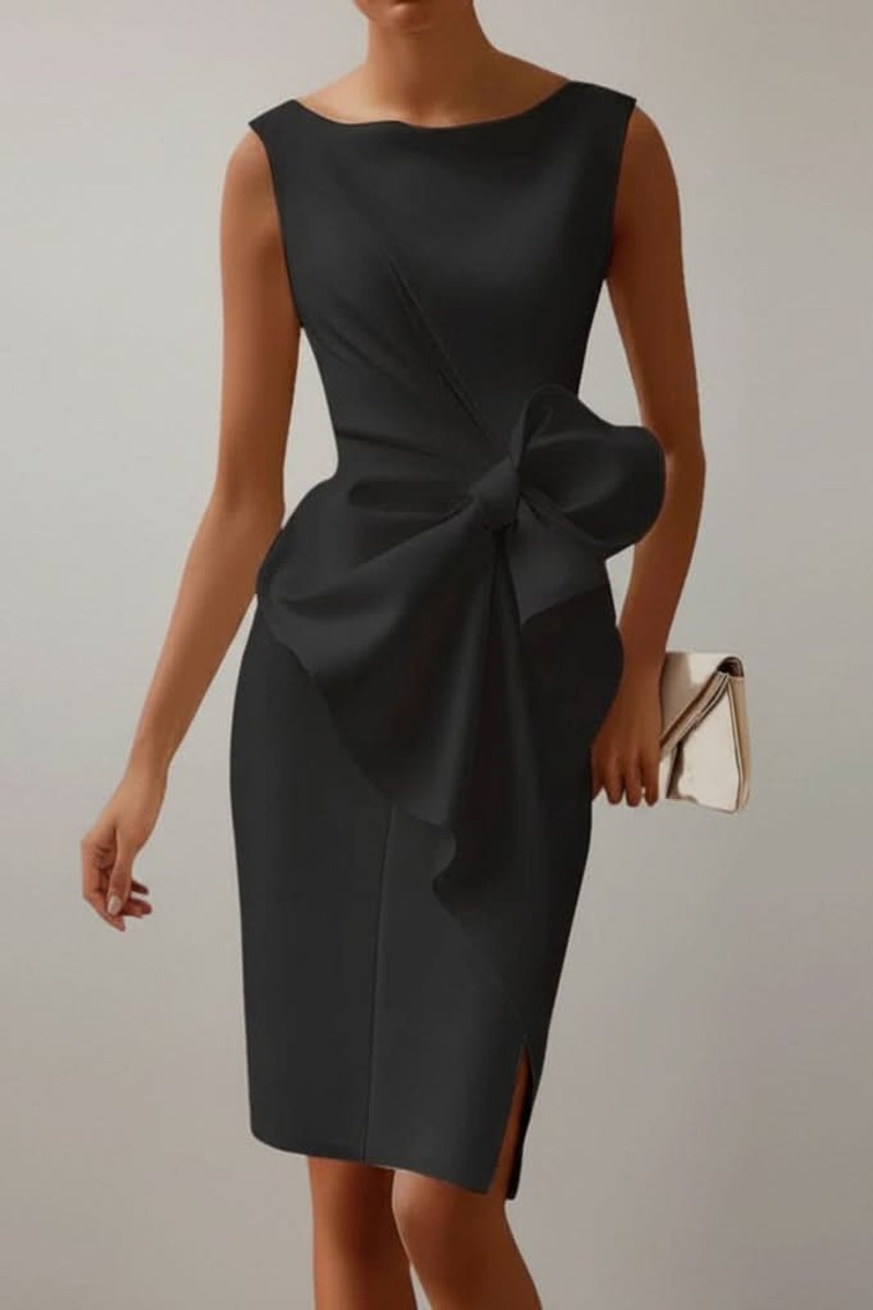 Ärmelloses Midi-Cocktailkleid mit Schleife und Beinschlitz