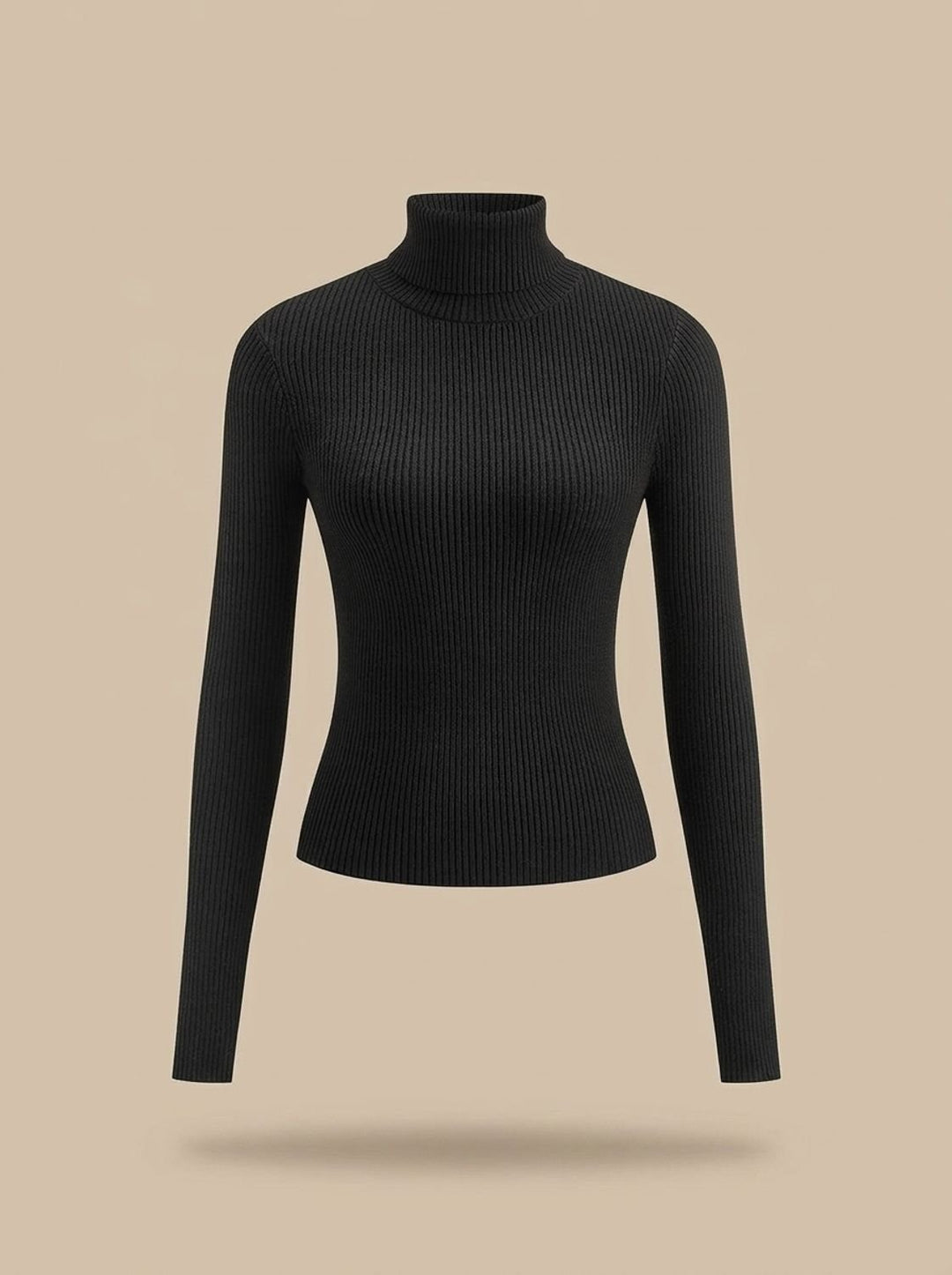 Rollkragenpullover Damen Gerippter Langarm Strickpullover Slim-Fit
