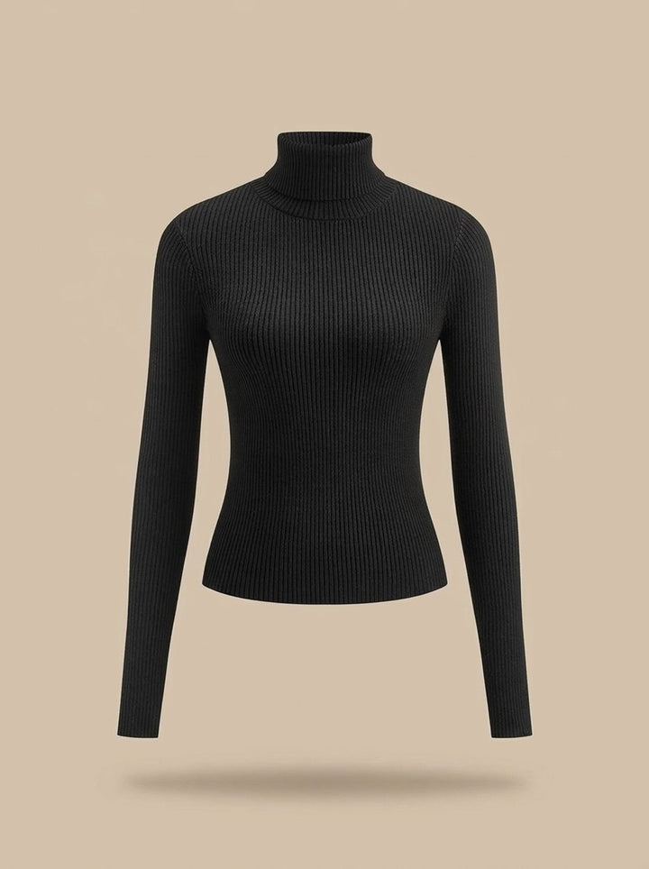 Rollkragenpullover Damen Gerippter Langarm Strickpullover Slim-Fit