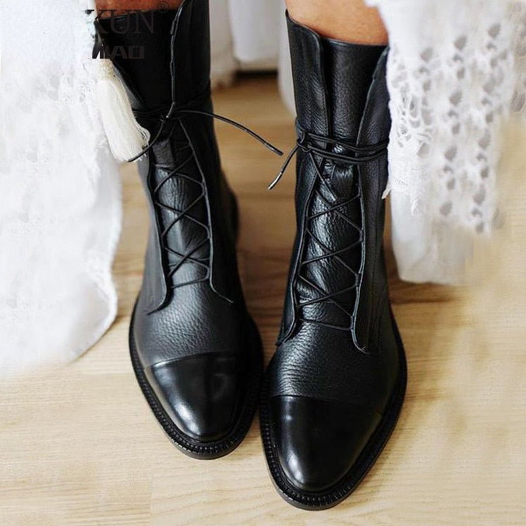 Stiefel Damen Schnürstiefel Echtleder Wasserdicht Winterstiefel