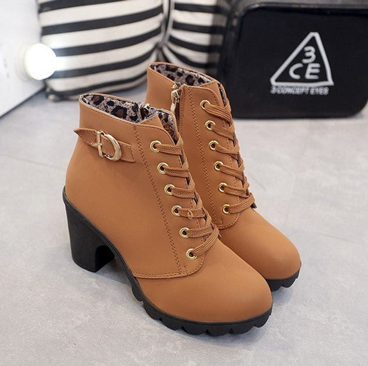 Stiefel Damen Schnürstiefeletten Blockabsatz Wildleder-Optik