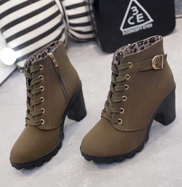 Stiefel Damen Schnürstiefeletten Blockabsatz Wildleder-Optik