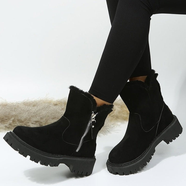 Stiefeletten Damen Gefütterte Wildleder-Ankle-Boots Reißverschluss - Schwarz