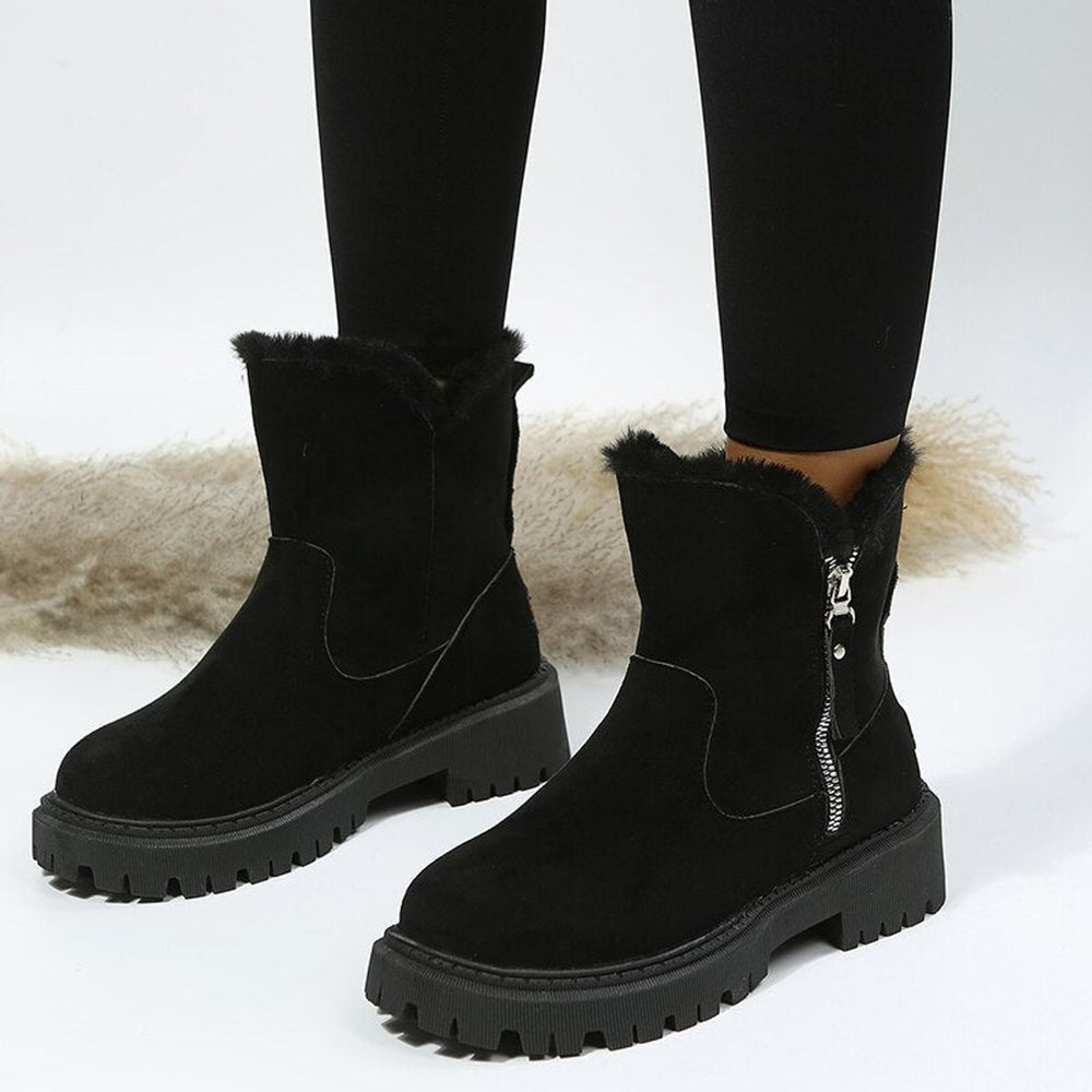 Stiefeletten Damen Gefütterte Wildleder-Ankle-Boots Reißverschluss