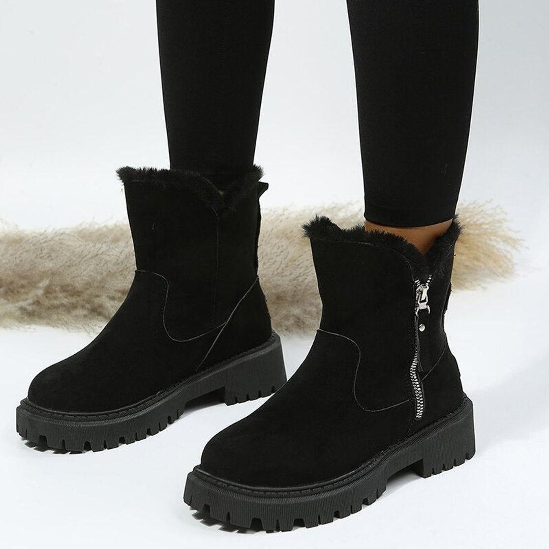 Stiefeletten Damen Gefütterte Wildleder-Ankle-Boots Reißverschluss