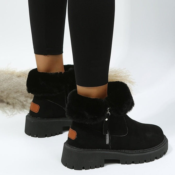 Stiefeletten Damen Gefütterte Wildleder-Ankle-Boots Reißverschluss