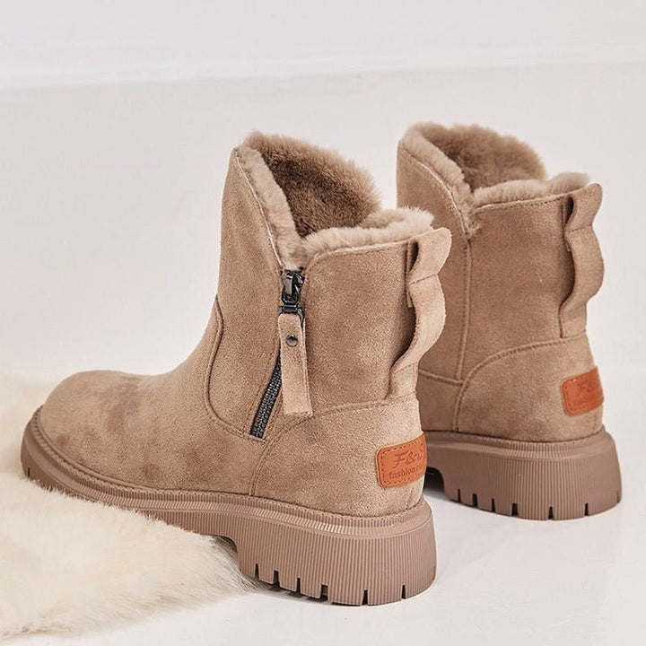 Stiefeletten Damen Gefütterte Wildleder-Ankle-Boots Reißverschluss - Aprikose