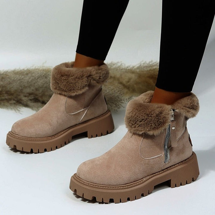Stiefeletten Damen Gefütterte Wildleder-Ankle-Boots Reißverschluss