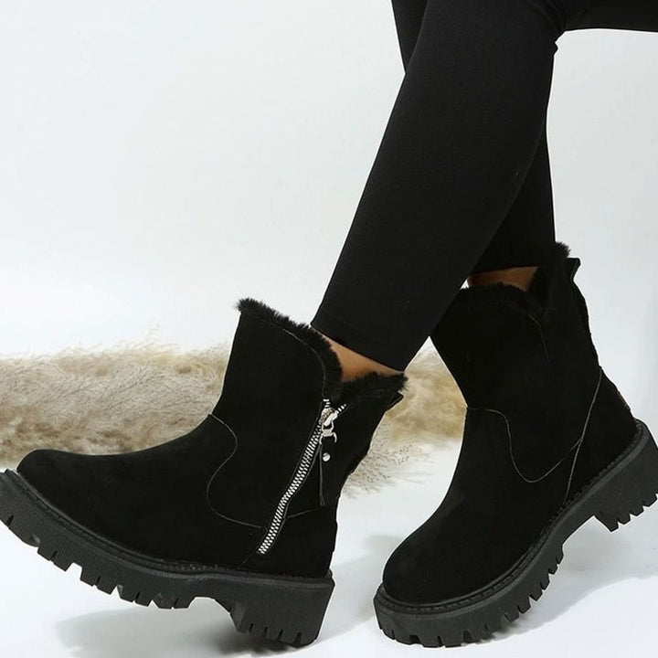 Stiefeletten Damen gefütterte Wildleder-Winterstiefel mit Reißverschluss - Schwarz