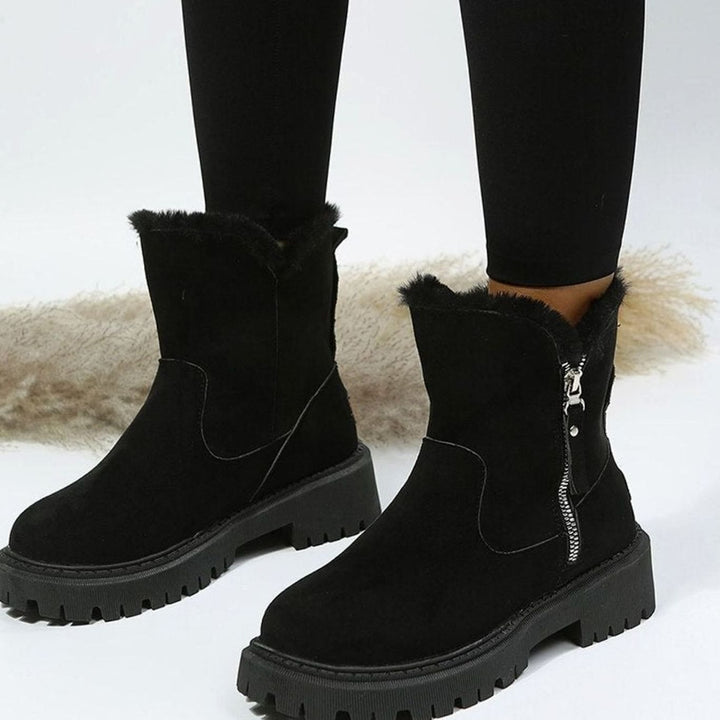 Stiefeletten Damen gefütterte Wildleder-Winterstiefel mit Reißverschluss