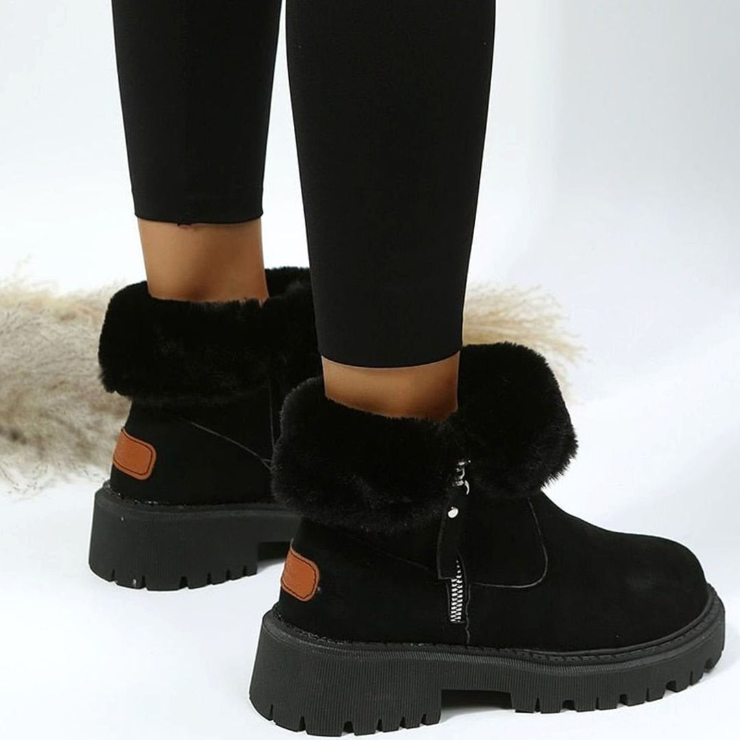 Stiefeletten Damen gefütterte Wildleder-Winterstiefel mit Reißverschluss