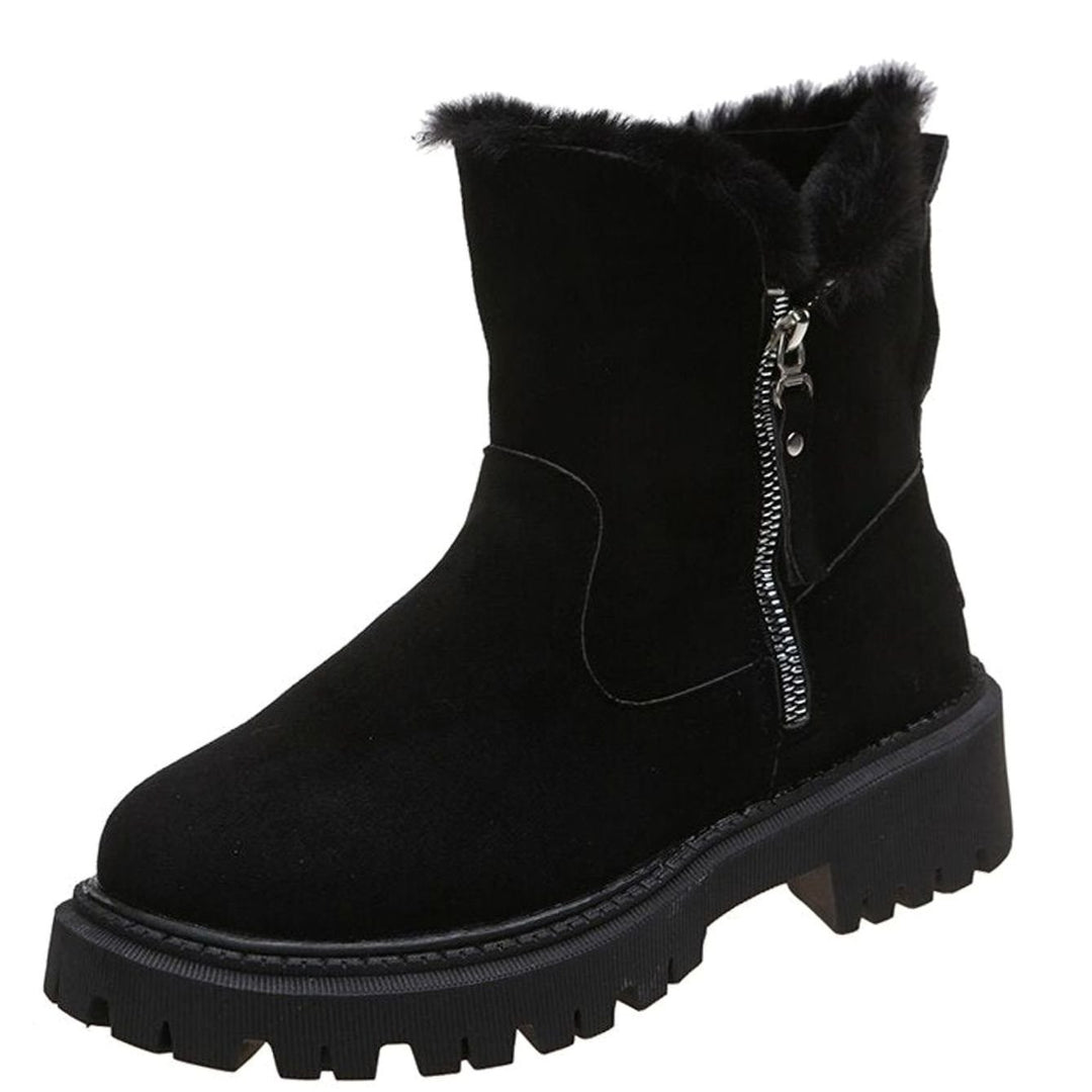 Stiefeletten Damen gefütterte Wildleder-Winterstiefel mit Reißverschluss