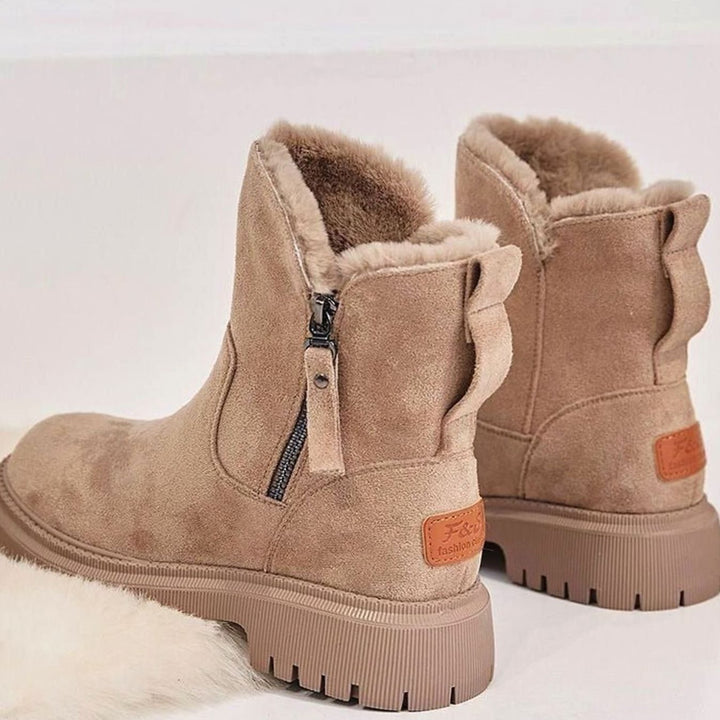Stiefeletten Damen gefütterte Wildleder-Winterstiefel mit Reißverschluss - Aprikose