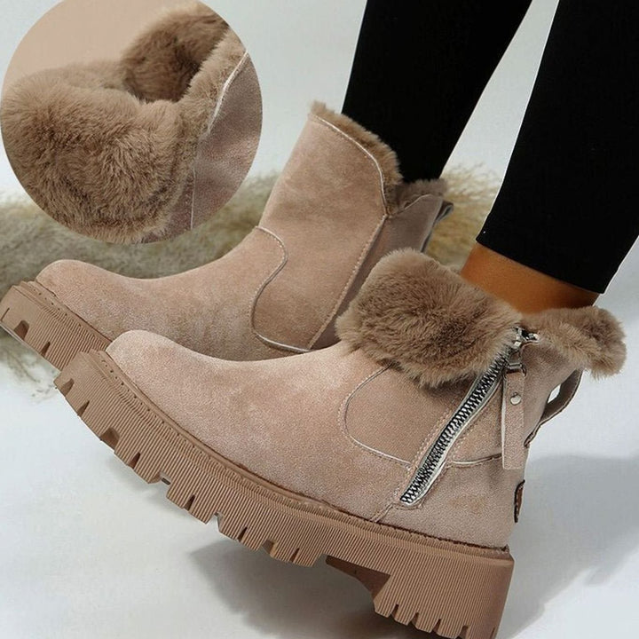 Stiefeletten Damen gefütterte Wildleder-Winterstiefel mit Reißverschluss