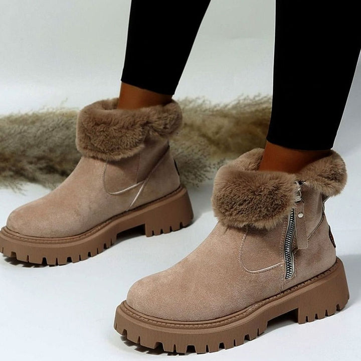 Stiefeletten Damen gefütterte Wildleder-Winterstiefel mit Reißverschluss