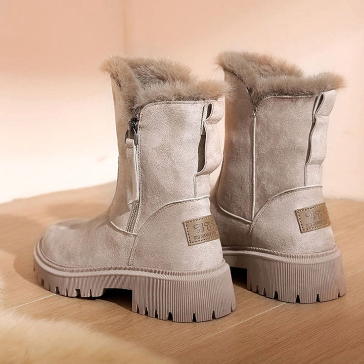 Stiefeletten Damen Gefütterte Winterstiefel Kunstfell Blockabsatz