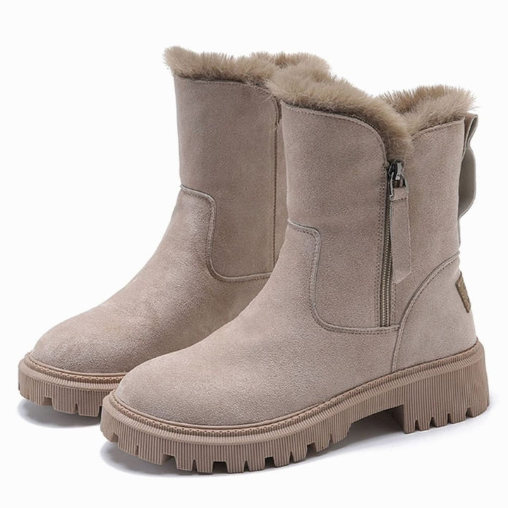 Stiefeletten Damen Gefütterte Winterstiefel Kunstfell Blockabsatz