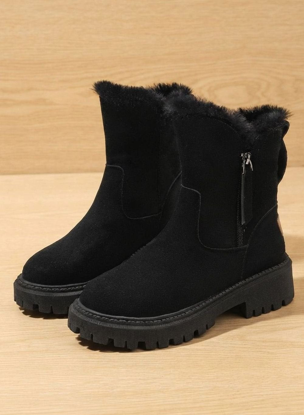 Stiefeletten Damen Gefütterte Winterstiefel Kunstfell Blockabsatz